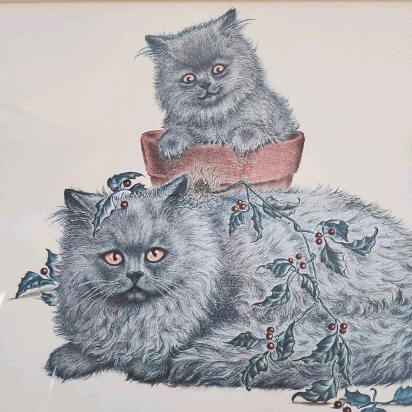 Irene Spencer Signed Numbered Lithograph Print Cats Kitten SANDY CLAWS Christmas - Picture 11 of 11